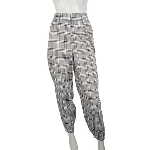 I AM GIA the Cobain Plaid Relaxed fit Chain Pants in Gray Women's Size XS - Picture 2 of 11